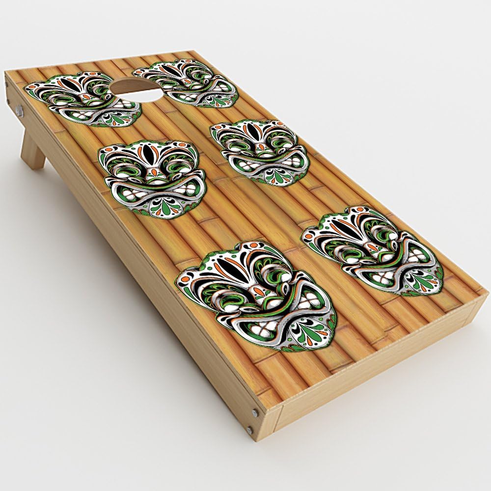 Skin Decal Vinyl Wrap for Cornhole Game Board Bag Toss (2xpcs.) Skins Stickers Cover/Tiki Faces on Bamboo