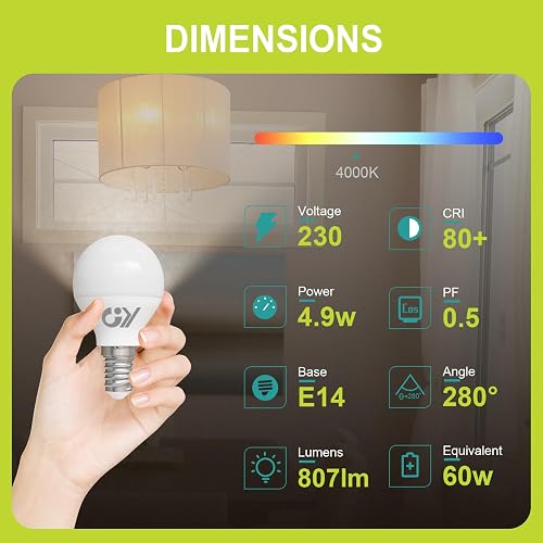GY Ampoule LED E14 4,9W équivalent 60W, 807 Lumens 4000K Blanc Neutre,G45 Ampoule E14 Led Efficacité Energétique, Non-Dimmable, Lot de 12 - 2