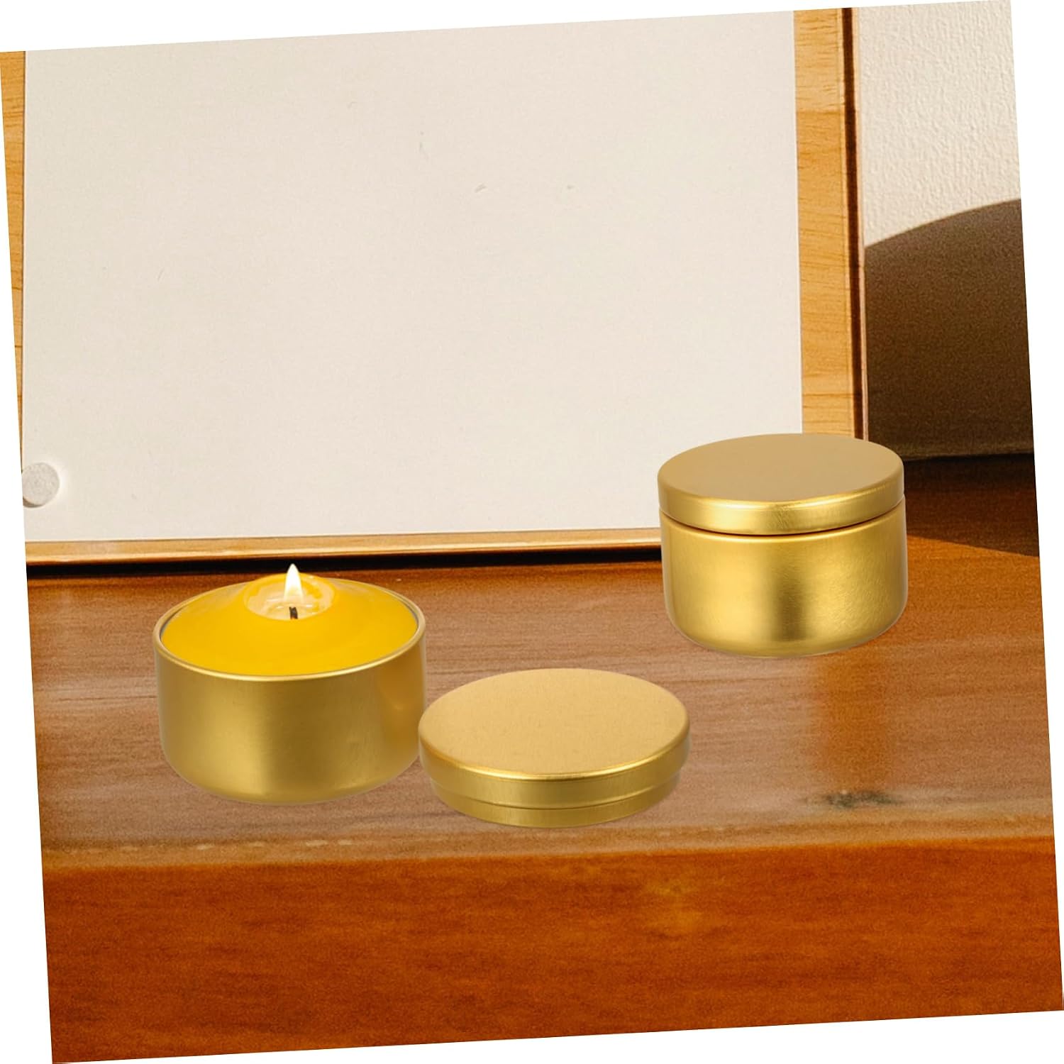 Gatuida 24 Pcs Aluminum DIY Candle Tins Bulk Containers for Candle Making and Storage Reusable Metal Jars with Round Design Portable Craft Supply Holder Gold