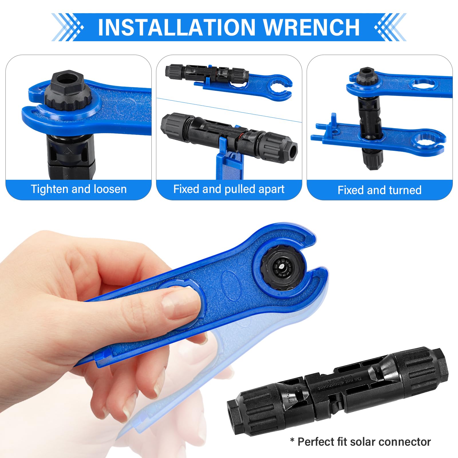 Kit d'outils de sertissage solaire pour câbles PV de 2,5/4/6 mm²,1 pince à sertir, 12 paires de connecteurs mâle/femelle,14 paires connecteurs de câble,2 Pièces de Clé,pour Câble PV de Panneau Solaire
