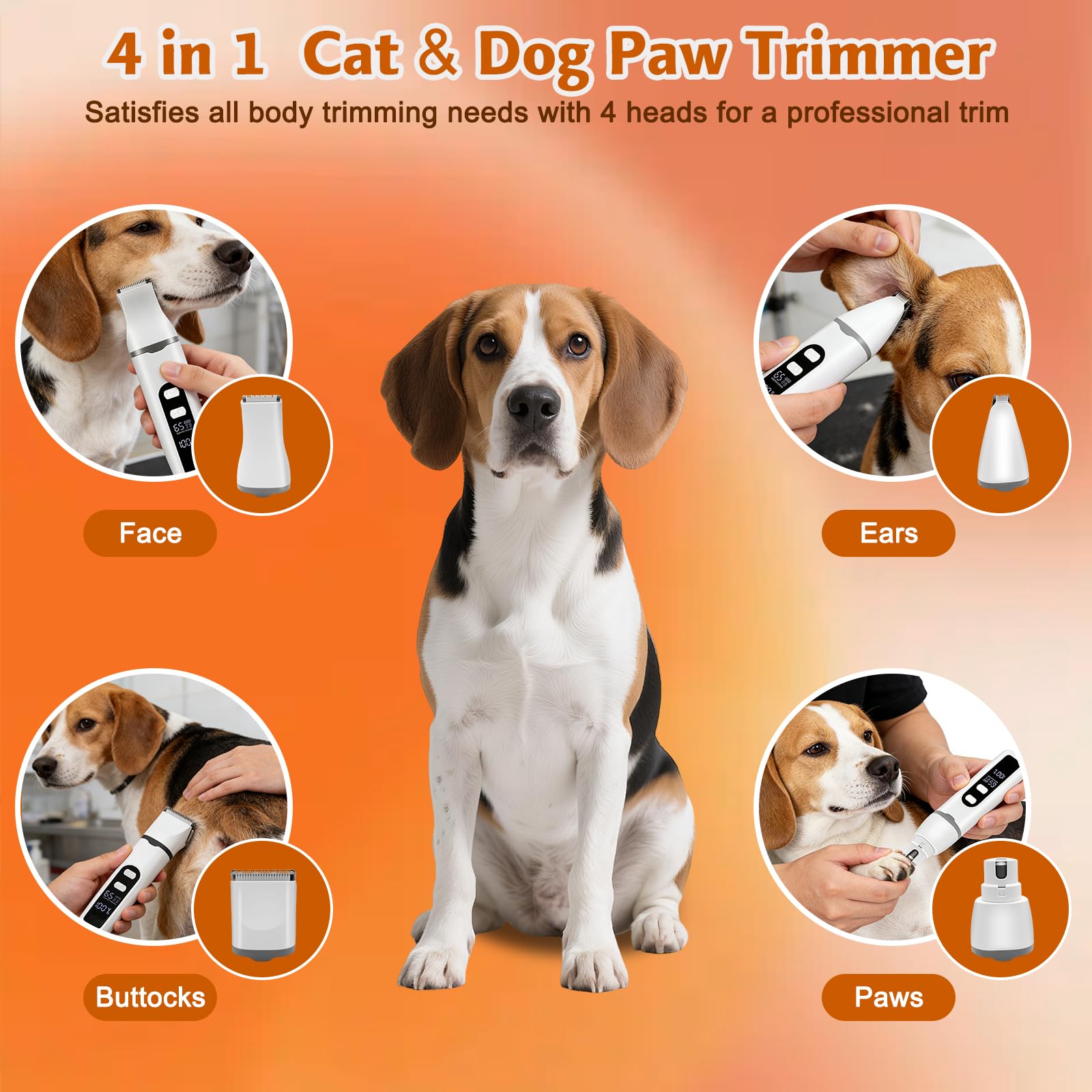 4 en 1 Maquina cortar pelo perros y Gatos, Maquinillas eléctricas Cortapelos para Mascotas, Profesional Maquina de Cortar pelo Animal&Cortapatas&Pulidora para Cuerpo, Patas, Ojos, Orejas y Cara