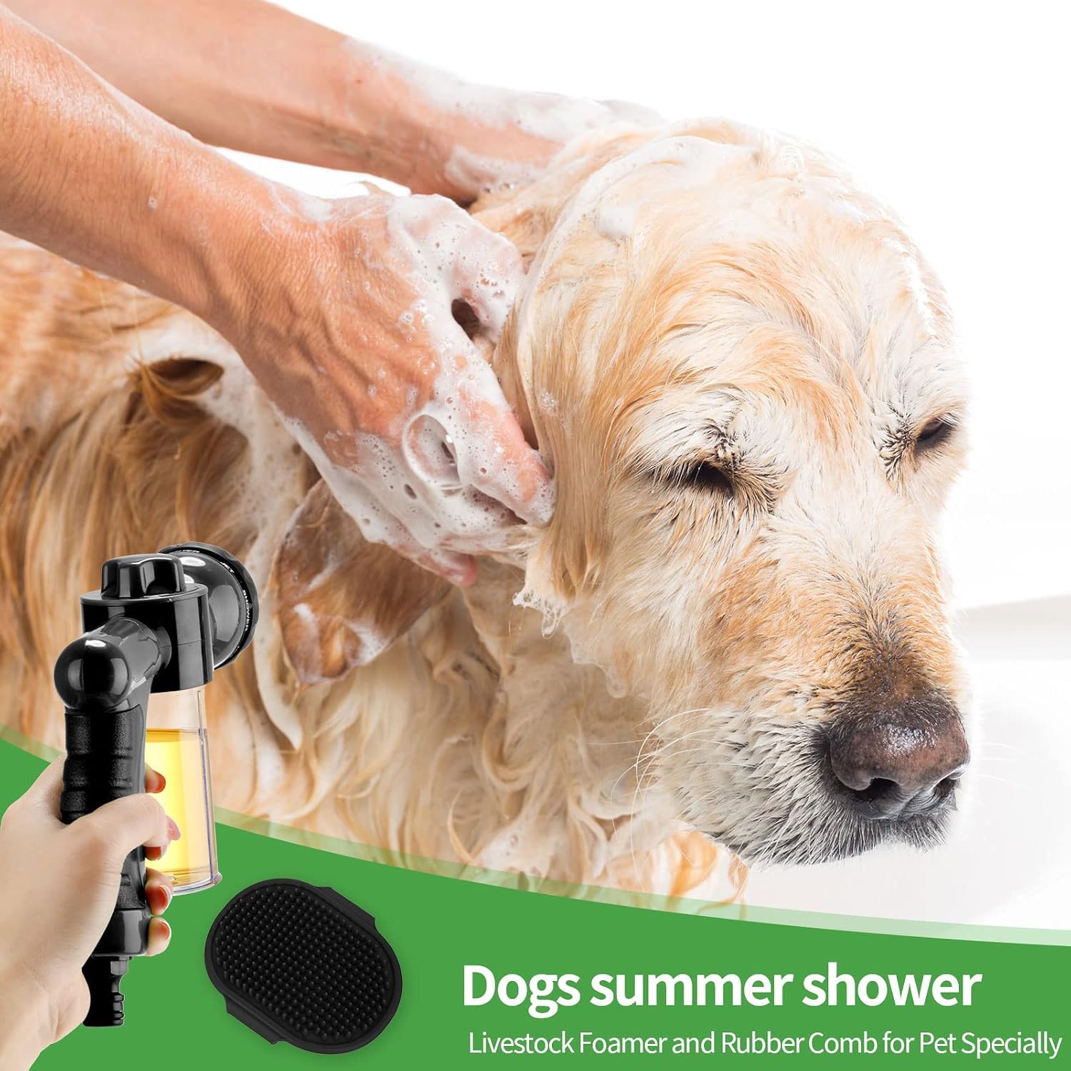 6 Pieces Pet Bathing Tool Set Includes Hose Nozzle Soap Dispenser with Connectors and Dog Rubber Comb Brush, Dog Bathing Sprayer Bottle Wash Foam Sprayer for Pet(Black,8.27 x 4.72 x 5.51 Inch)