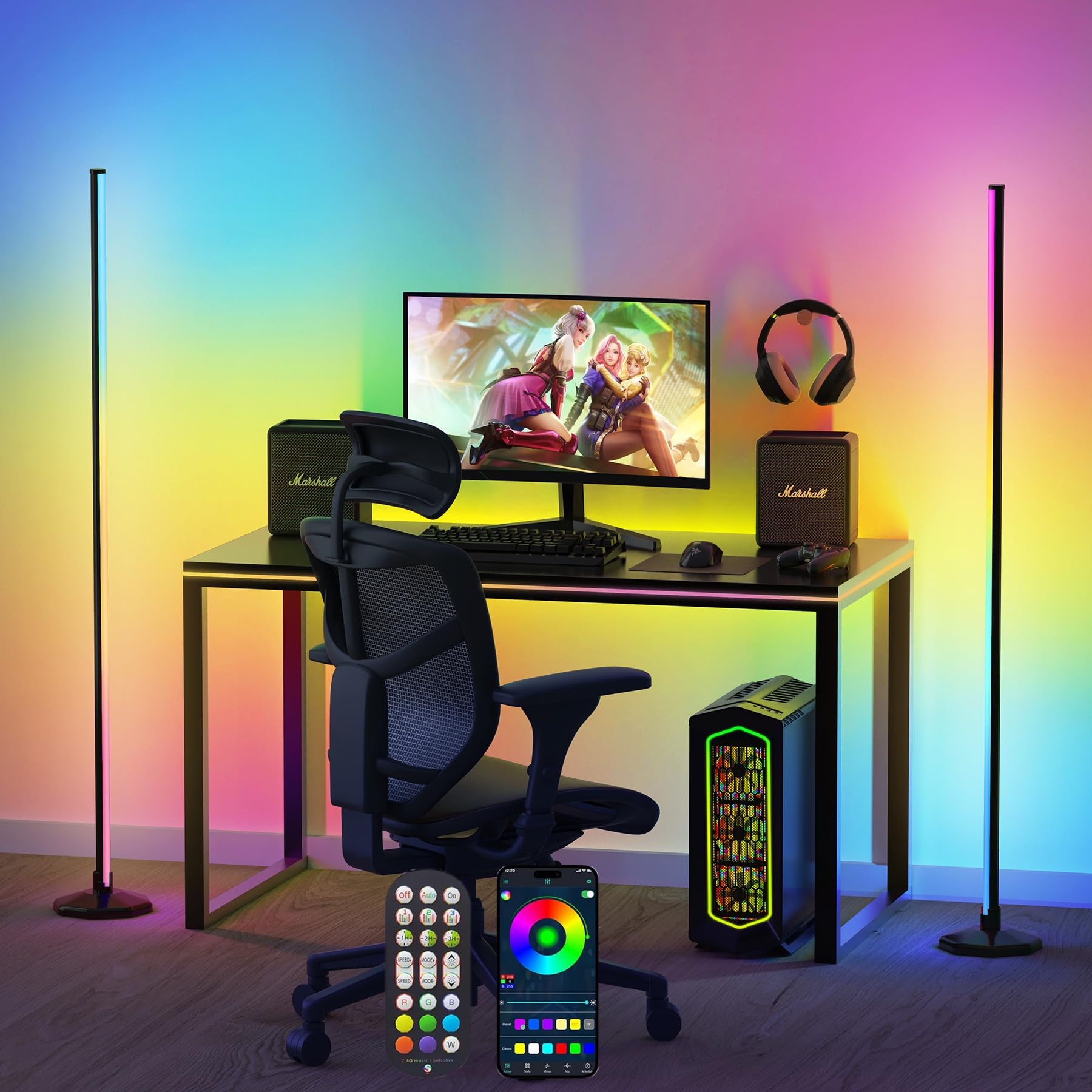 Uocub Corner Floor Lamp, 2 Pack RGB Corner Lamp with App/Remote/Button ...