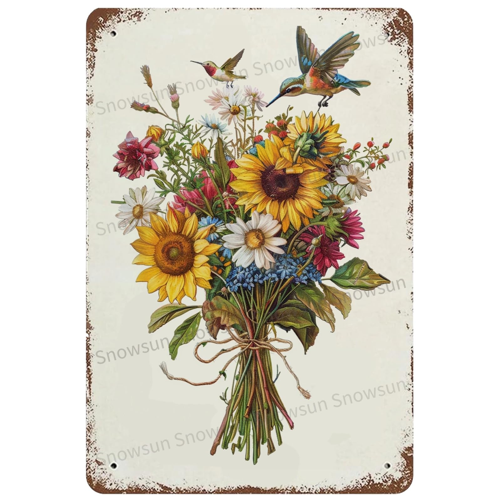 Snowsun Metal Tin Sign Wildflower Bouquet Flower Plant Rerto Sign Aluminum Vintage Sign Gift for Home Kitchen Garden Yard Wall Bedroom Club Front Door