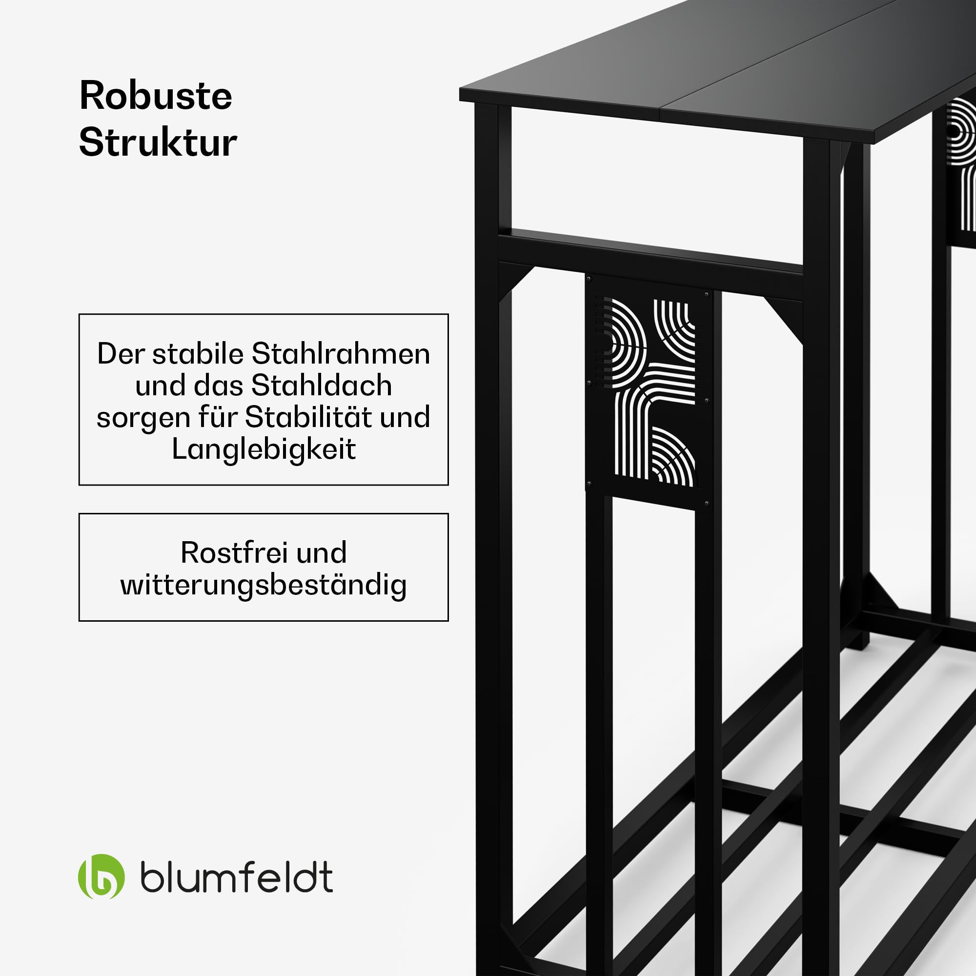 blumfeldt Valdivian Kaminholzregal – 2,3 m³ Metall-Brennholzregal mit Stahldach & Regenschutz, Robustes Holzlager Innen, Wetterfestes Feuerholzregal, Inkl. Tragetasche für Kaminholz Aufbewahrung