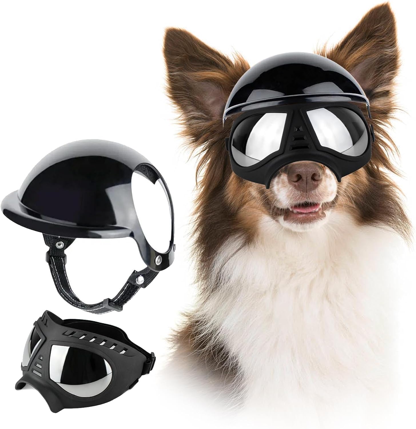 Dog Helmet and Dog Goggles for Large Dogs Pet Motorcycle Helmet Hat with Ear Holes Adjustable Dog Sunglasses Lightweight Dog Glasses for Pet Outdoor Driving Riding