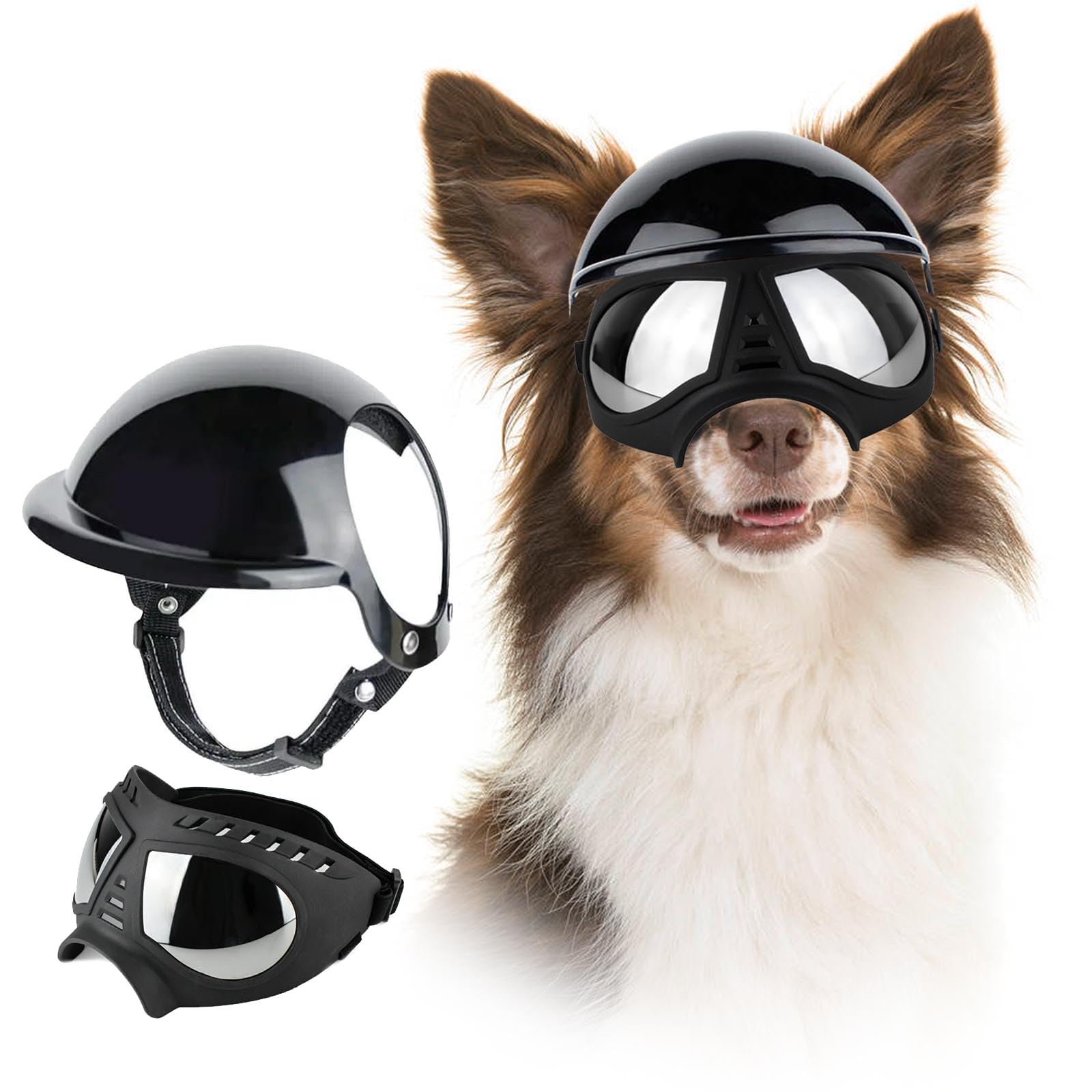 cafe racer goggles UOSIA Dog Helmet and Dog for Large Dogs Pet Motorcycle Helmet Hat with Ear Holes Adjustable Dog Sunglasses Lightweight Dog Glasses for Pet Outdoor Driving Riding : Pet Supplies Size:3/8