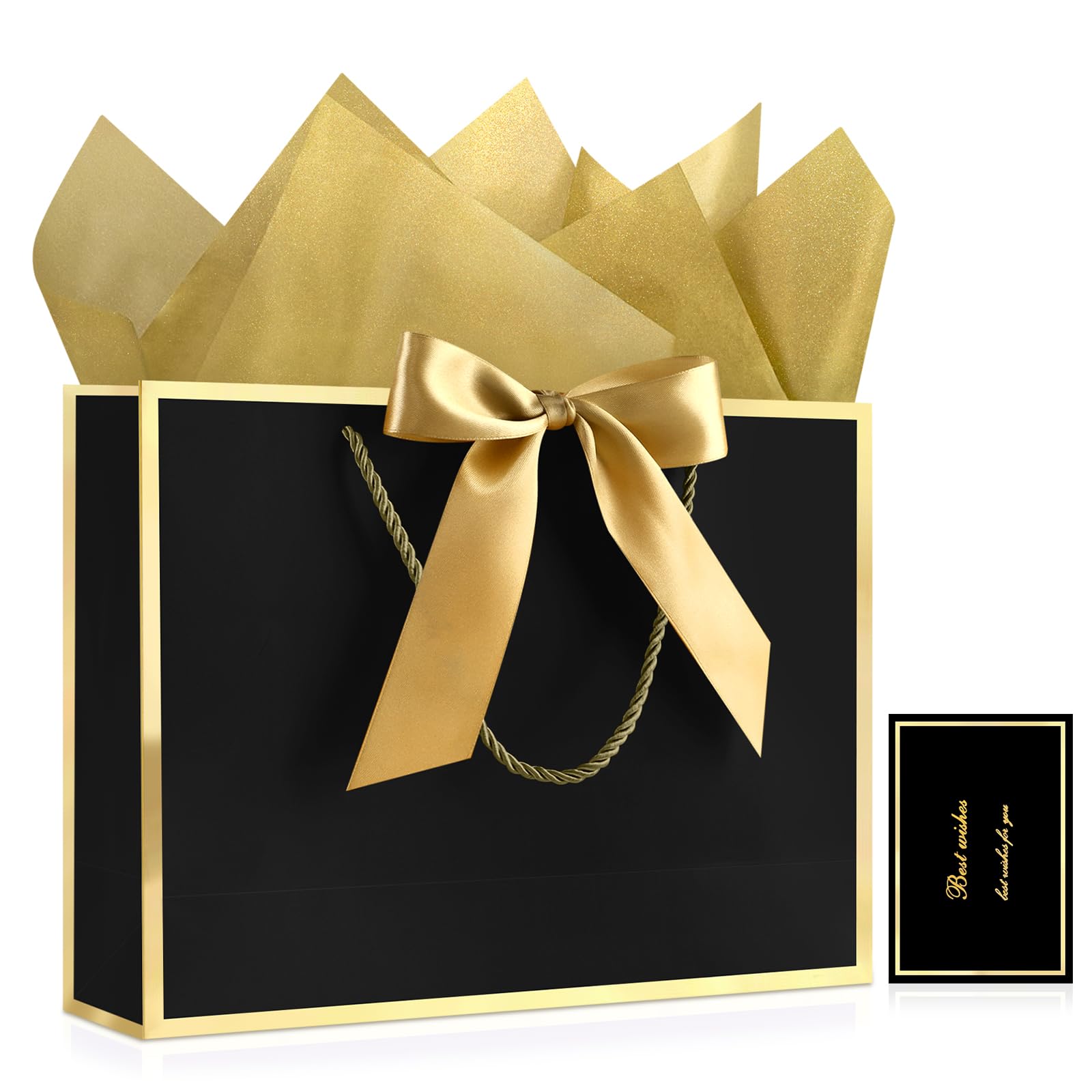 JMANNI Black Medium Gift Bags for Men, 13" Birthday Bags with Handles