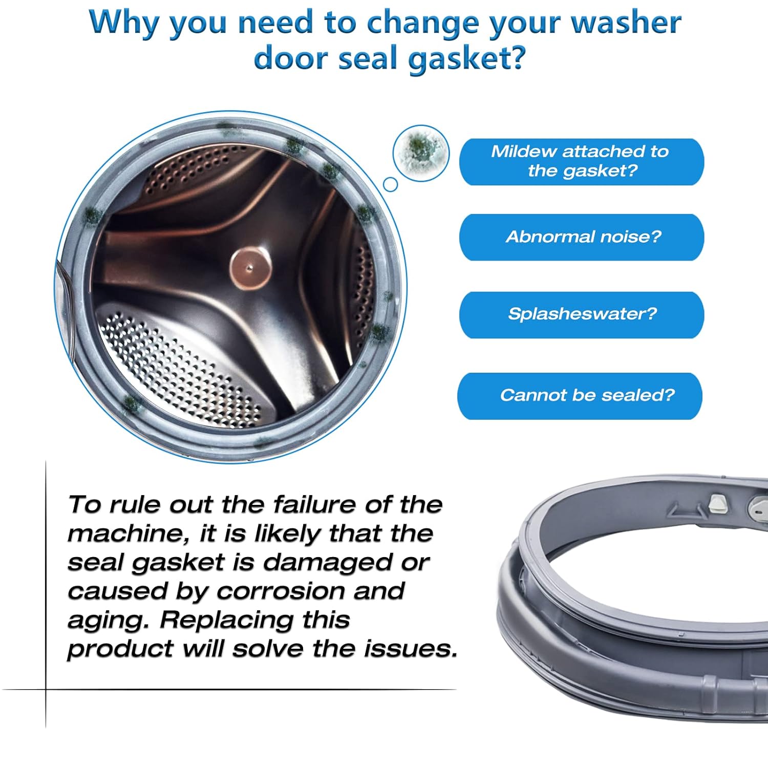 Upgraded DC97-18094B Washer Door Boot Seal Gasket Compatible with Samsung Washing Machine WF42H5000AW/A2 Door Seal WF42H5200AF WF42H5200AP WF42H5200AW PS9606239 Gasket, Front Load Washer Rubber Seal