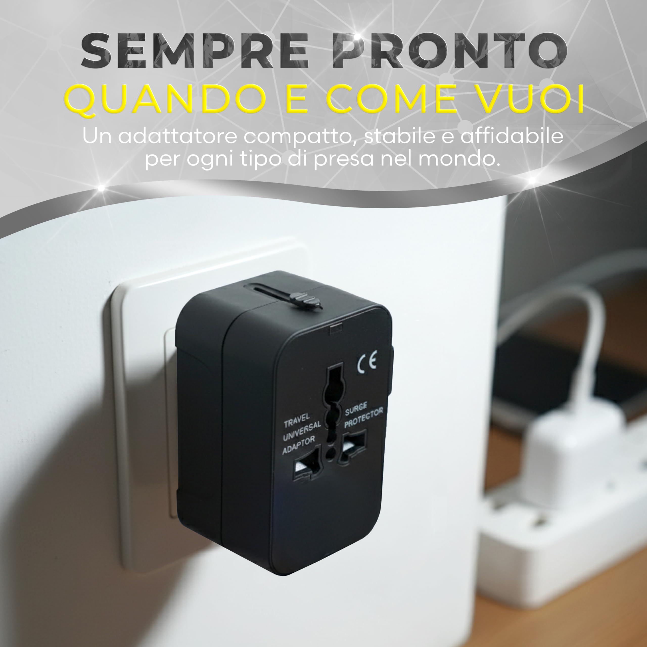 Adattatore Universale da Viaggio Internazionale USA UK Europa Australia Giappone con Protezione Surge Integrata
