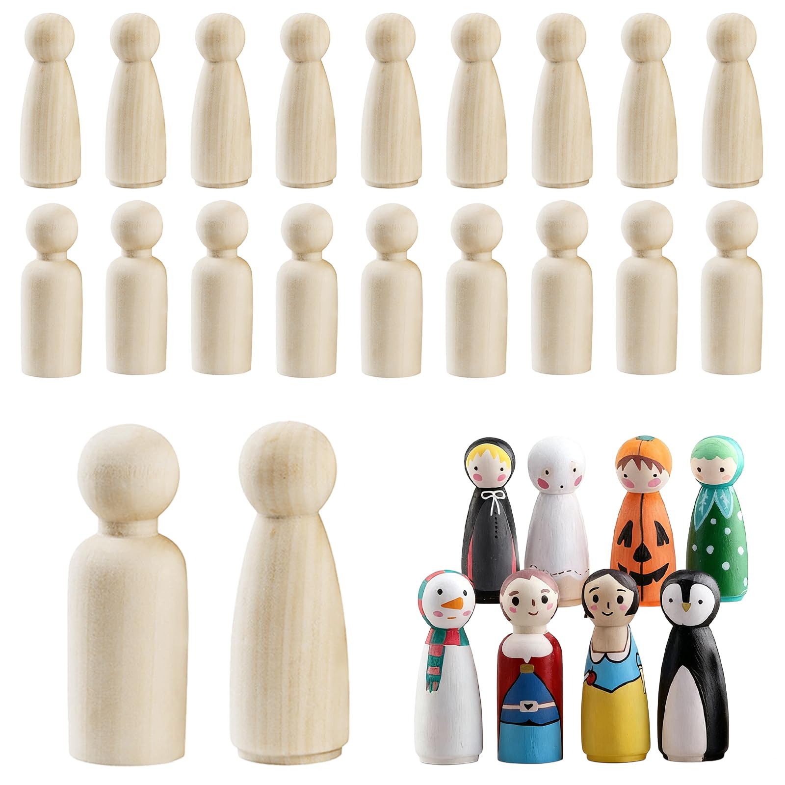 Wooden Peg Dolls 90mm, 20 Pcs Large Wooden Dolls Plain Blank Peg Dolls Plain Doll Bodies for DIY Craft and Decoration Parties