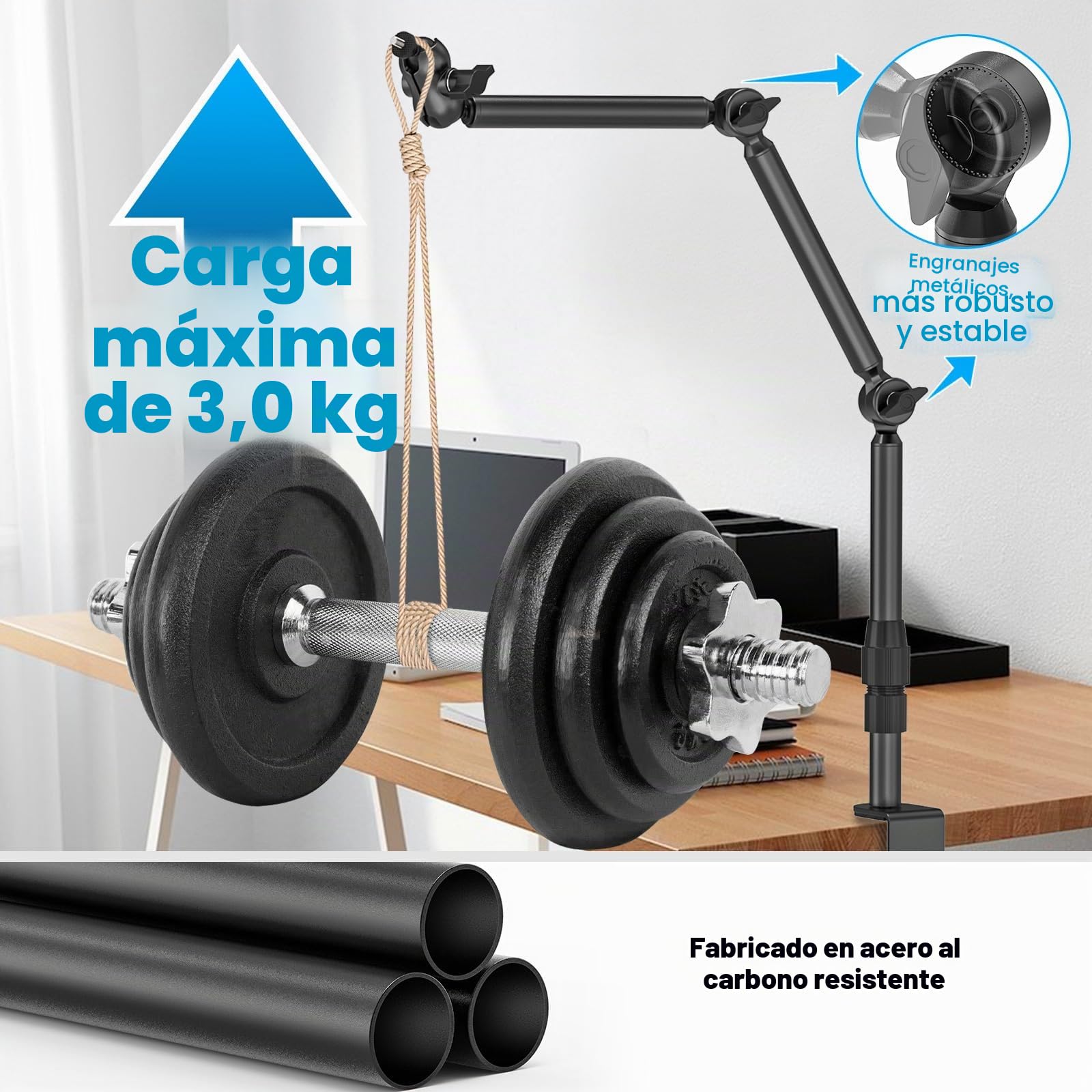 Soporte de cámara de escritorio superior, soporte de montaje para cámara web de 31 pulgadas con tornillos de 1/4 pulgadas, abrazadera C ajustable de 360° para cámaras DSLR, luz de anillo,