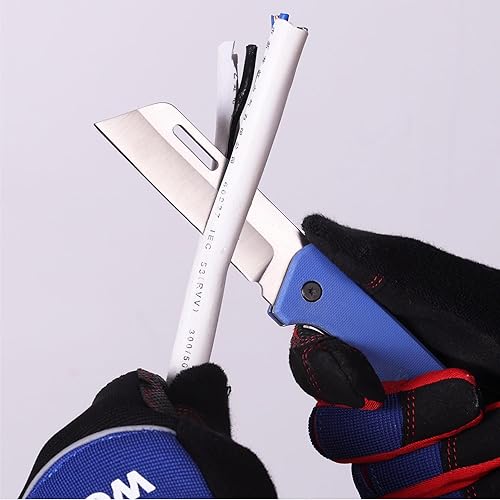Miniatura 7 de WORKPRO Cuchillo utilitario, electricista y cuchillo de bolsillo plegable con borde liso inoxidable para desollar cables de liniero