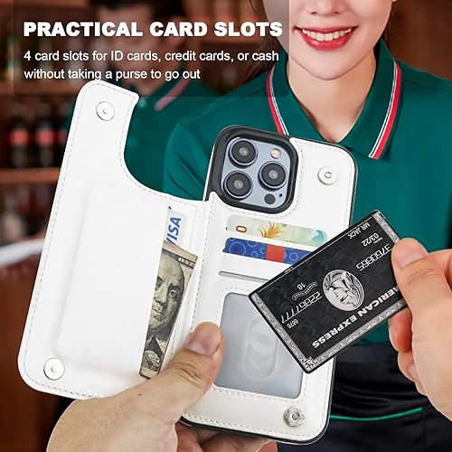 Miniatura 3 de Funda tipo cartera para iPhone 15 Pro Max con soporte para tarjetas, anillo de rotación de 360, función atril, bloqueo RFID, piel sintética, doble