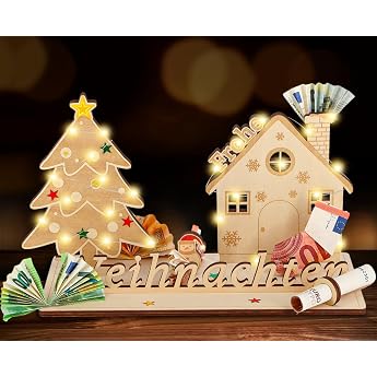 Giftota Christmas Money Gift Wooden with LED Fairy Lights   Gift Ideas Christmas   Money Gifts Packaging for Family Friends Colleagues