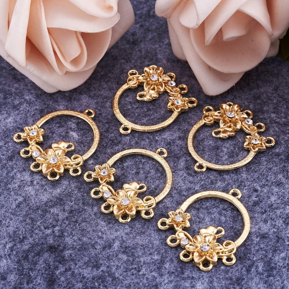 Mega Pet 5pcs Alloy Rhinestone Pendants Crystal Flower Chandelier Component Links Dangle Charms 30.5x57x3mm for DIY Bracelets Necklaces Jewelry Making Hole:1.6mm - Image 3