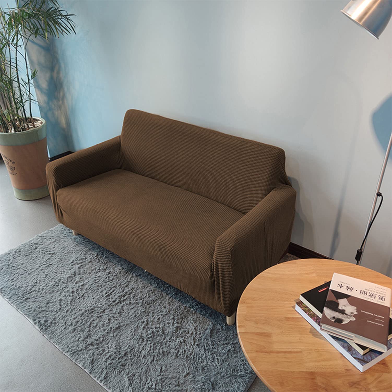 Housse de canapé extensible anti tache jacquard café lavable en machine