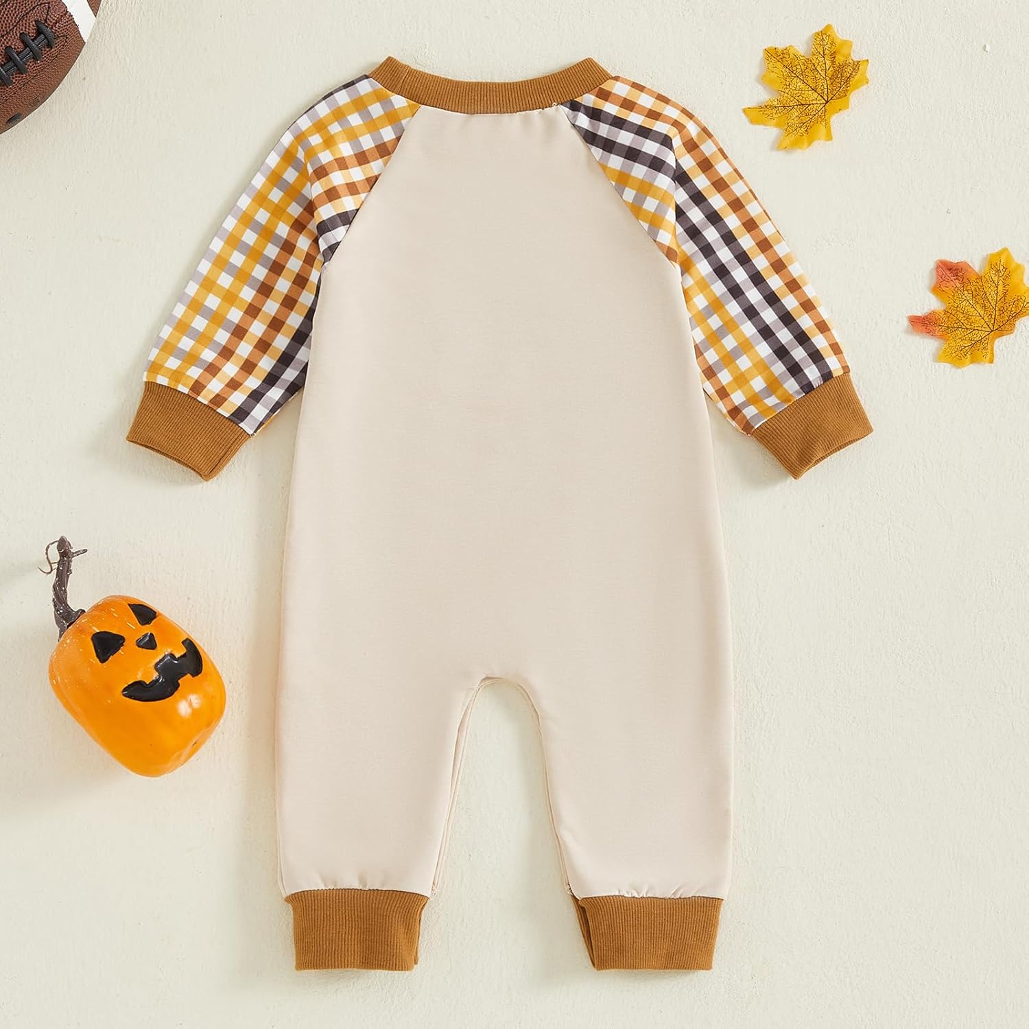 Newborn Baby boy Thanksgiving Outfit Turkey My Rolls Are Homemade Romper Waffle Plaid Long Sleeve Jumpsuit Clothes - Image 7