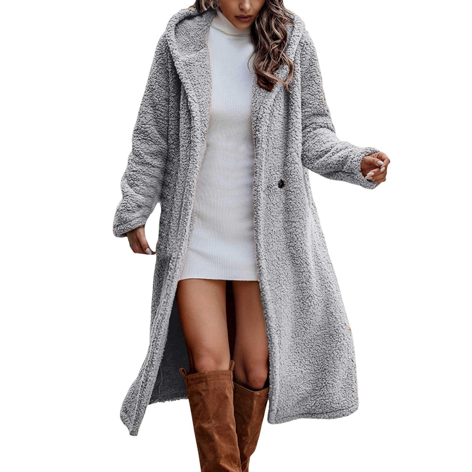 Generisch 2026 Mujer Invierno 2024 Manga Larga Sólido Forro Polar Frente Abierto Con Chaqueta Chaqueta Con Bolsillos Talla Grande Abrigo