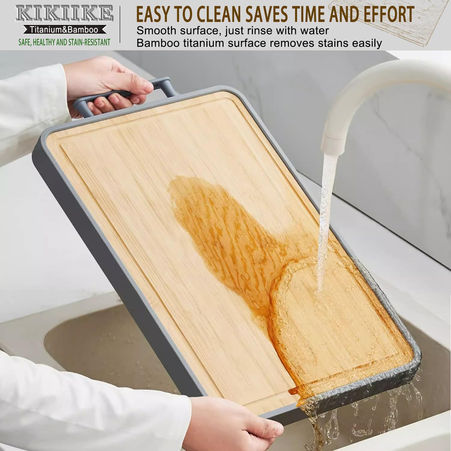 Tabla de cortar de titanio de doble cara en bambú para cocina Tabla de cortar de doble cara para uso alimentario, titanio puro y bambú, antiadherente, duradera y fácil de limpiar (Paquete de 2)