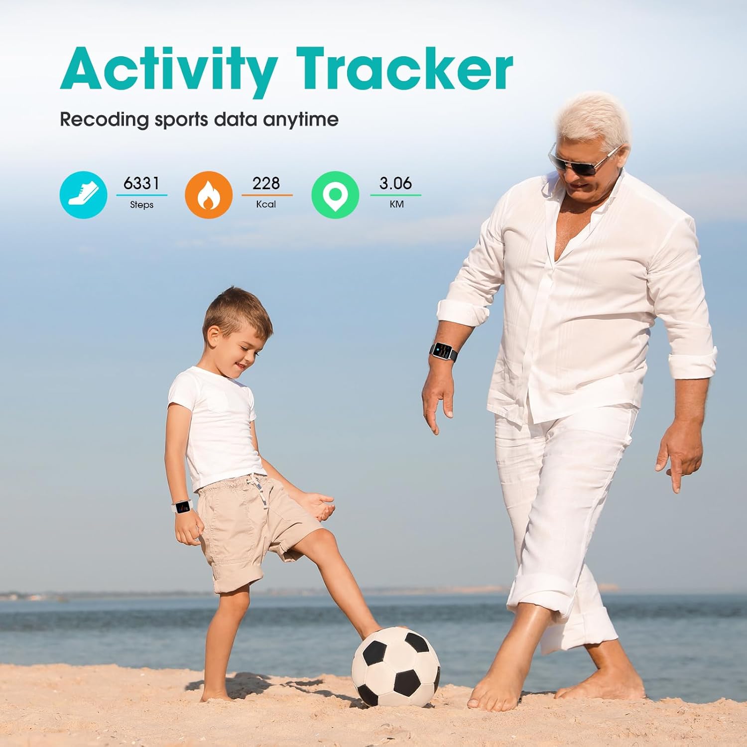 Pautios Smartwatch displaying activity data: 6331 Steps, 228 Kcal, 3.06 KM.