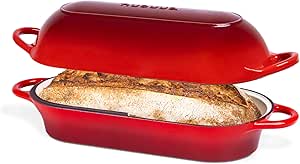 Enamelled Cast Iron Bread Loaf Pot – Dutch Oven for Sourdough Baking, Red, 34cm x 16cm by Nuovva