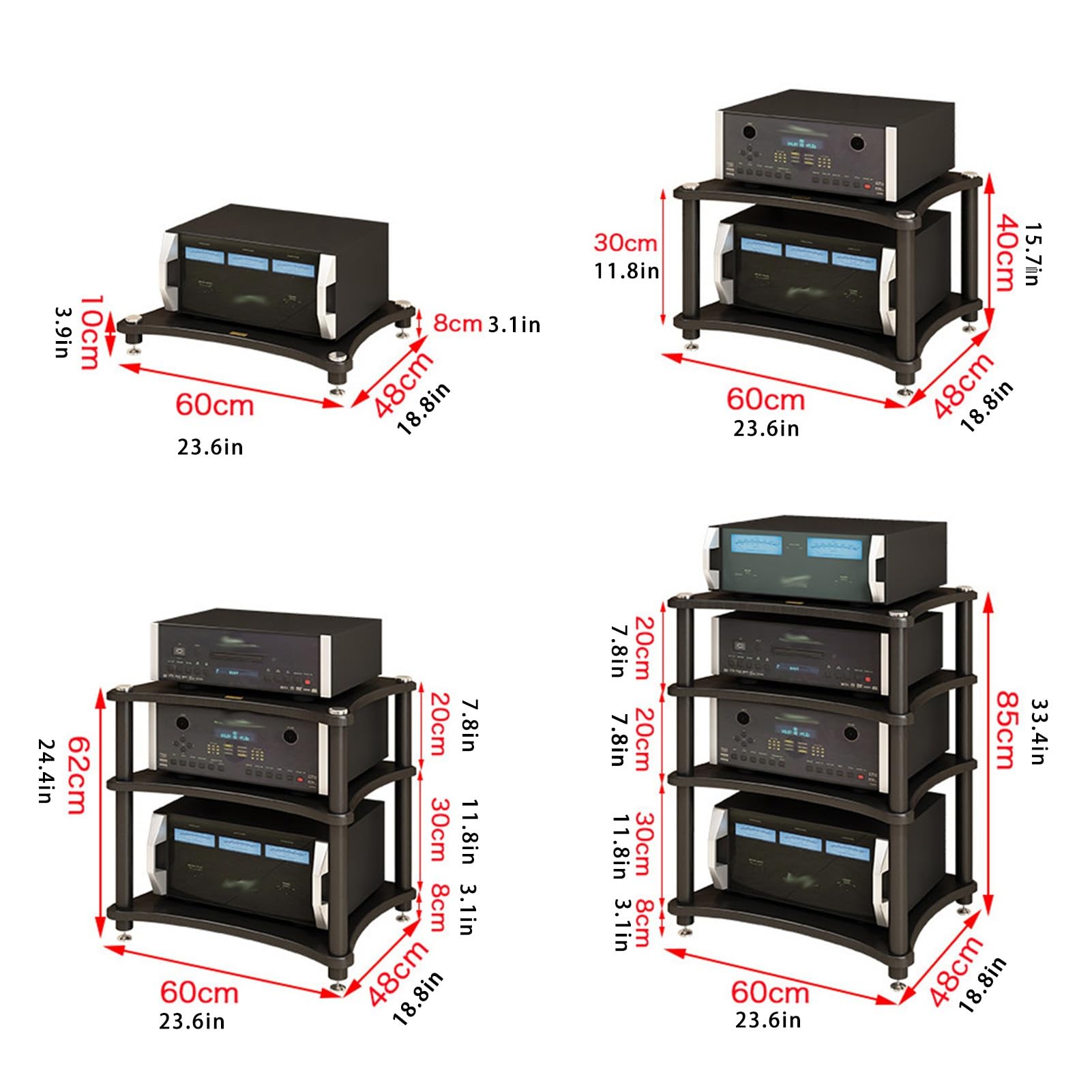 Stojak na Gramofon Szafka na Media, Narożne Półki Audio-wideo do Rozrywki, Szafka Stereo Półka na Media do Domowej Konsoli o Gier Odtwarzacz DVD(Black,4 tier 85cm/33.4in)