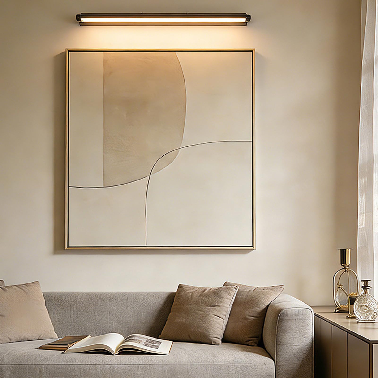 LED Spiegelleuchte Bad Wandleuchten Modern Minimalistisch Wandbeleuchtung Bildbeleuchtung Make-up Wandleuchte für Badschrank Spiegelschrank Schminktisch Wohnzimmer (Schwarzes Warmes Licht,60cm)