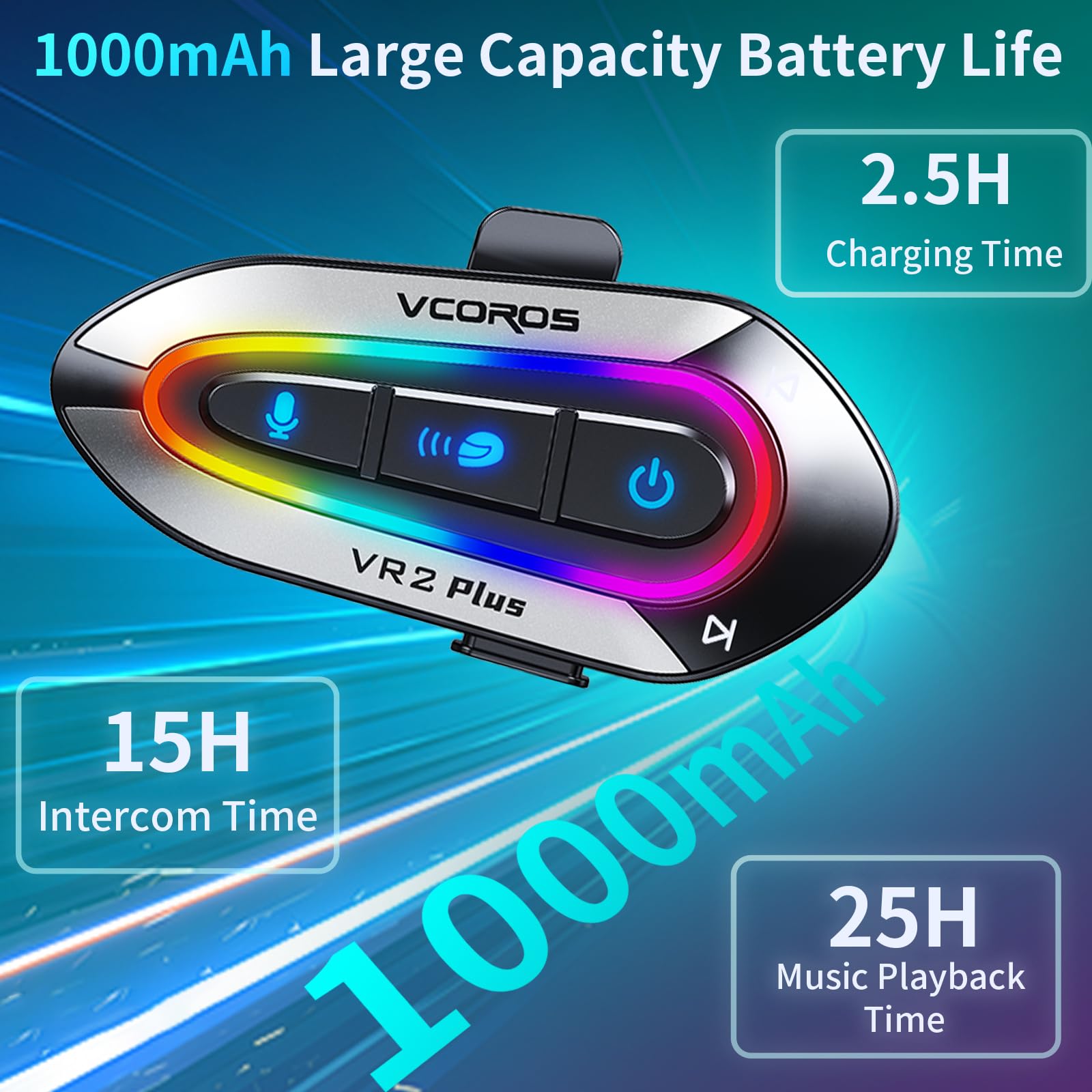 VR2 Plus Motorrad Headset - Bluetooth Intercom Für 2 Personen Bis 500m
