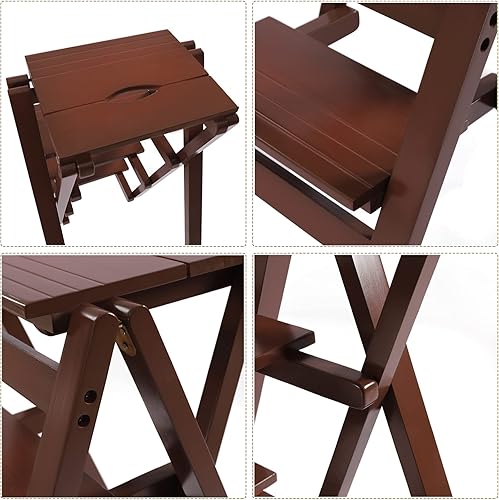 Miniatura 5 de Taburete plegable de madera portátil de 4 escalones, escalera de biblioteca, carga máxima de 220 libras, para el hogar, tienda, oficina, cocina,