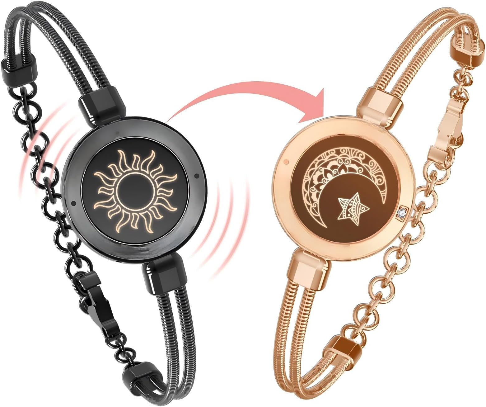 Long Distance Touch Bracelets for Couples, Vibration & Light up for Love Couples Bracelets, Couples Bracelets, Long Distance Relationship Gifts for Girlfriend Remote Smart Bluetooth Pairing Jewelry