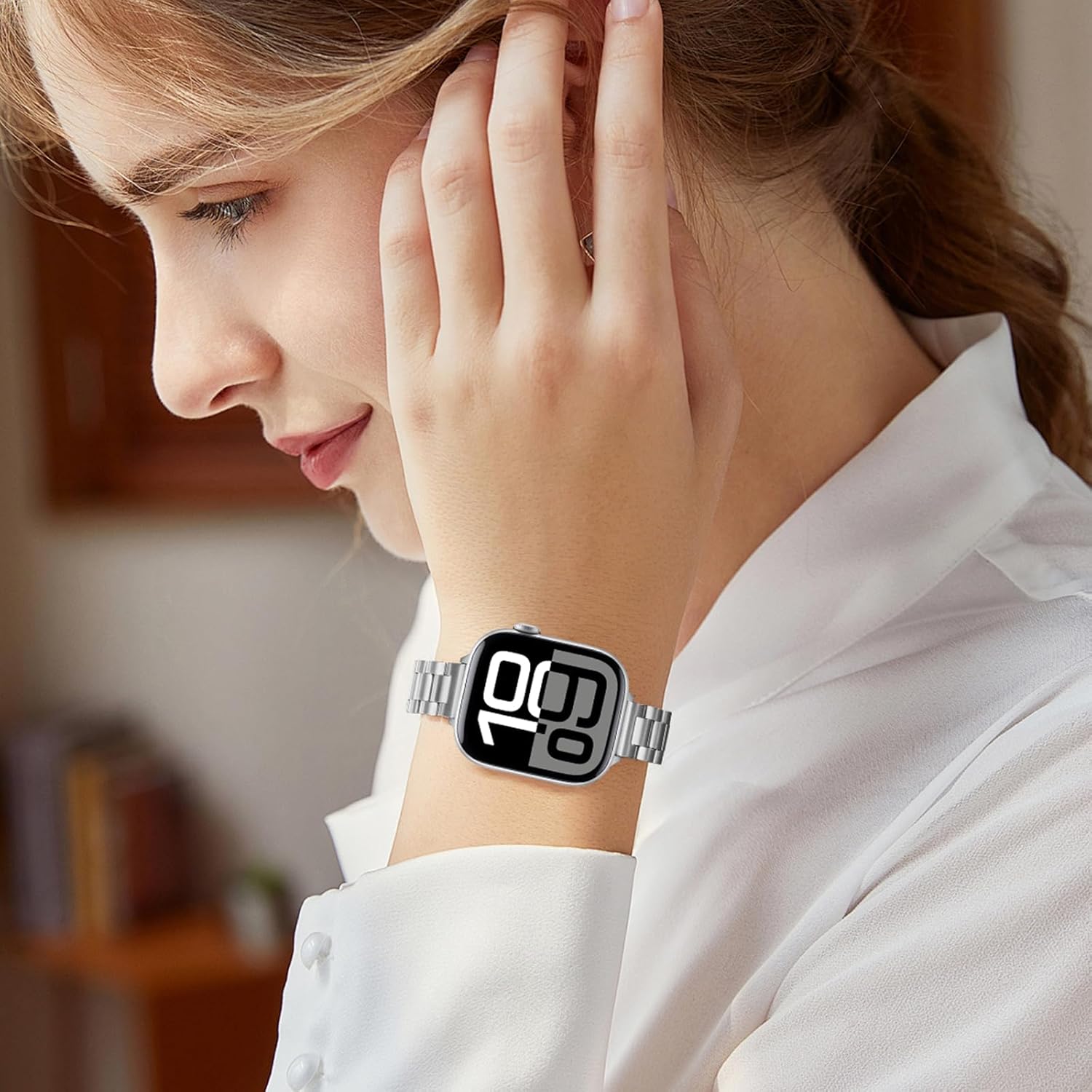 Anlinser Bands Compatible with Apple Watch Band 42mm 41mm 40mm 38mm, Women Slim Stainless Steel Metal Strap for iWatch Series 10 9 8 7 6 5 4 3 2 1 SE (Silver) - Image 7