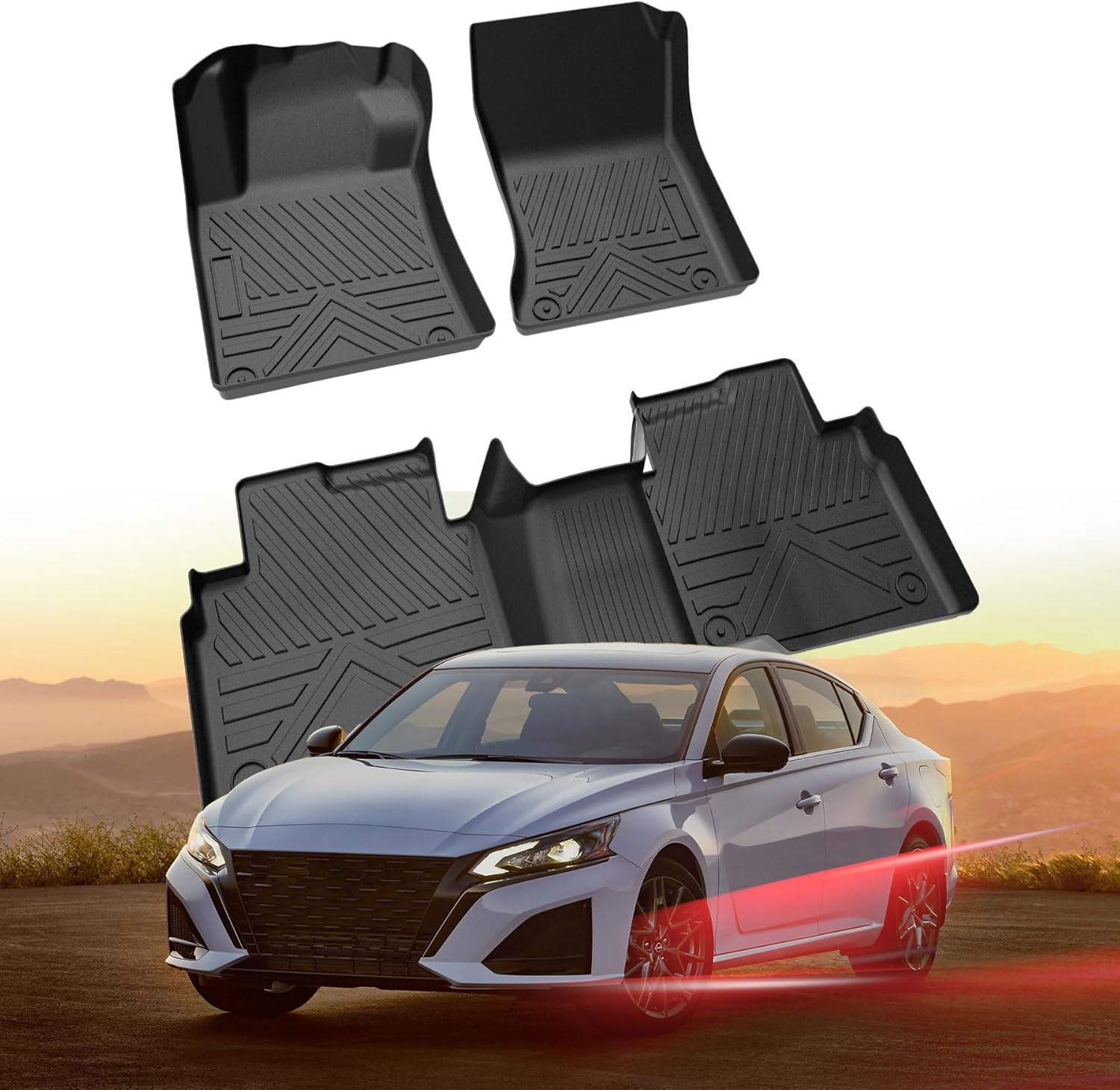 Car Floor Mats for Nissan Altima 2019-2024 2025, All Weather Protection TPE Car Mats Custom Car Liners Accessories, Front & 2nd Row Floor Liners Set, Black
