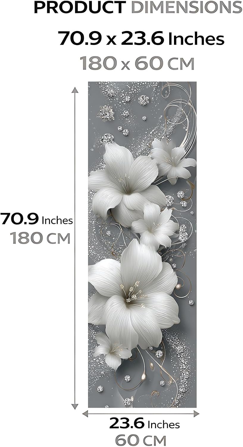 White Lily Refrigerator Door Decal, Elegant Floral Fridge Sticker Peel and Stick, Removable Waterproof Vinyl Refrigerator Wrap Cover, Modern Botanical Kitchen Appliance Decor 23.6 x 70.9 Inch image 4