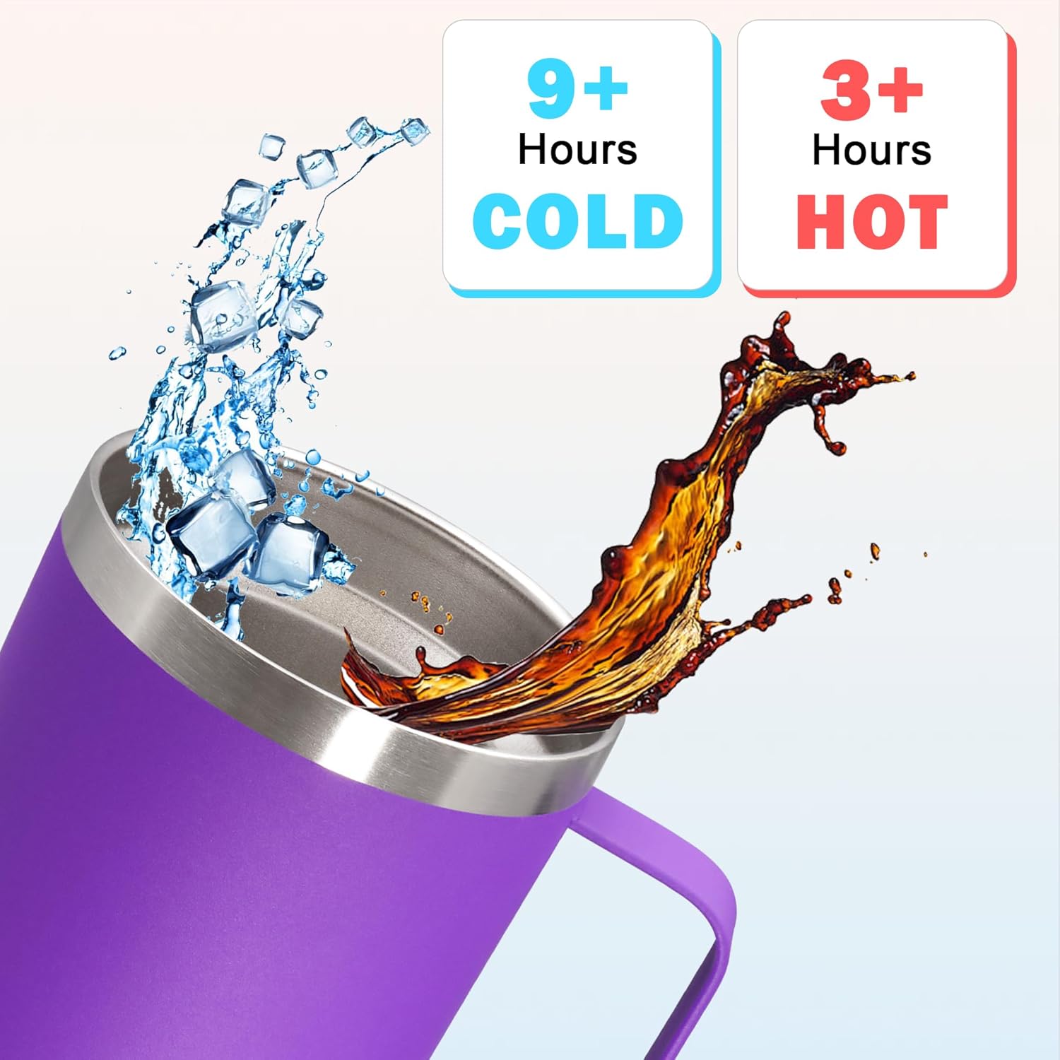 20 oz Tumbler with Handle and Lid, Stainless Steel Tumbler Insulated Travel Coffee Mug, Spill Proof Double Wall Vacuum Tumbler Cup Keep Drink Hot & Cold, Purple, 1 Pack - Image 4