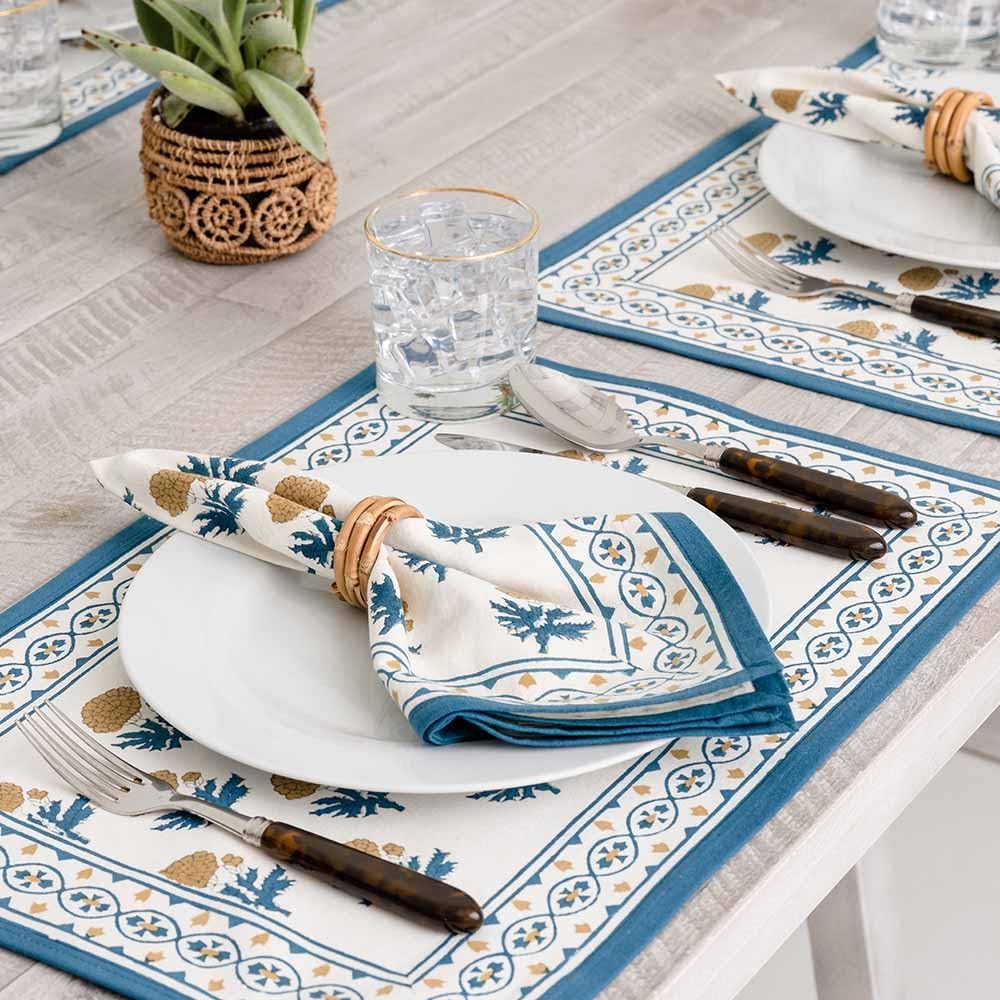 Handblock Printed Cloth Napkins Set of 12 Cotton Linen Napkins Washable Everyday Table Cloth Blue Floral Dinner Napkins for Weddings Cocktail Christmas Napkins 20 x20 (TEAL