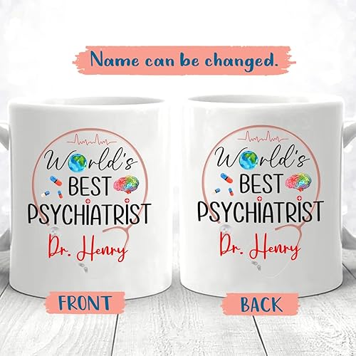 Miniatura 2 de Taza de cerámica blanca personalizada del mejor psiquiatra del mundo con nombre de psiquiatra, taza de café personalizada del mejor psiquiatra del