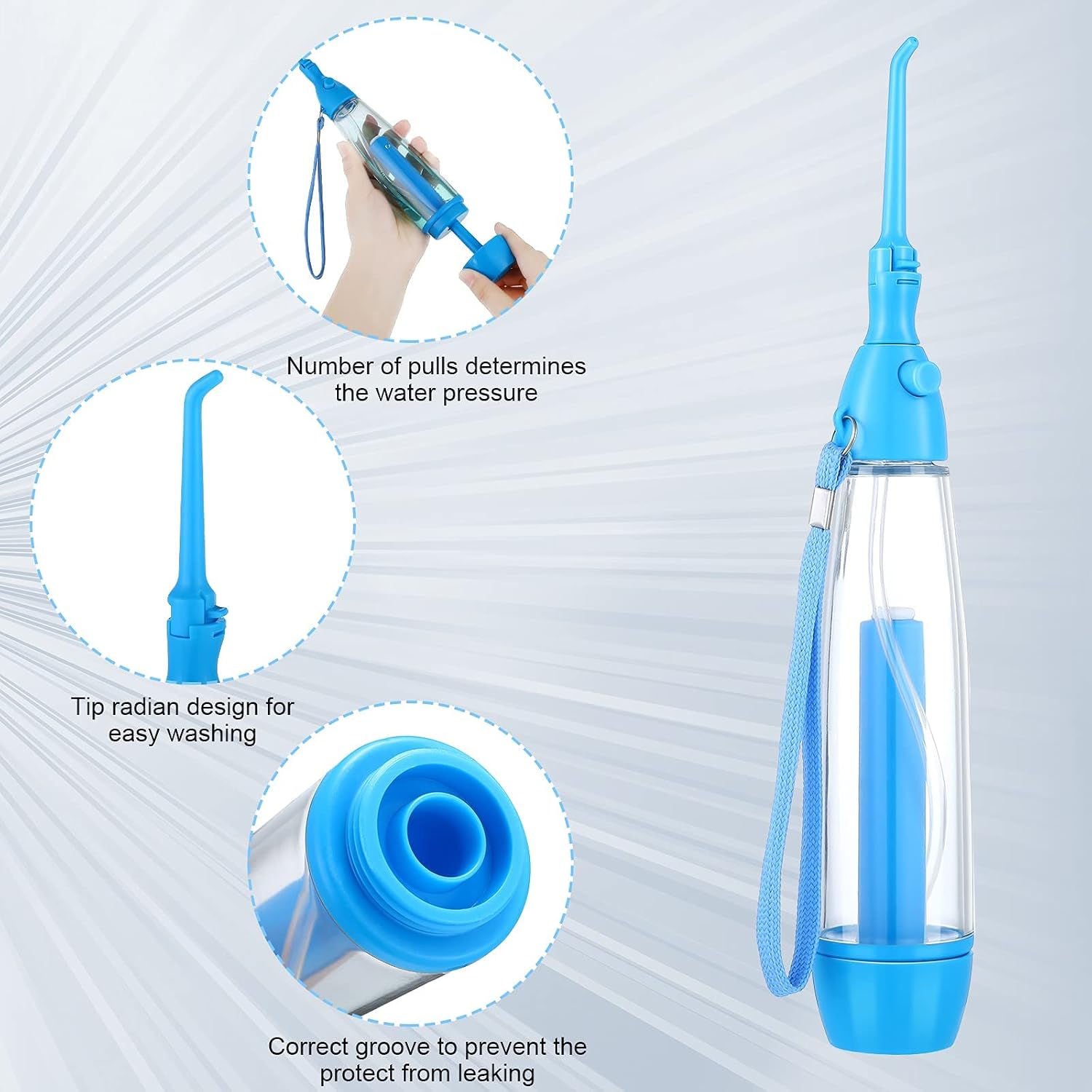 Tonsil Stone Remover, 1 Manual Pump Type Low Pressure Irrigator Oral Water Pick, 1 Tonsil Stone Remover with LED Light, 1 Stainless Steel Tonsil Stone Removal Tools to Get Rid of Bad Breath (Blue)
