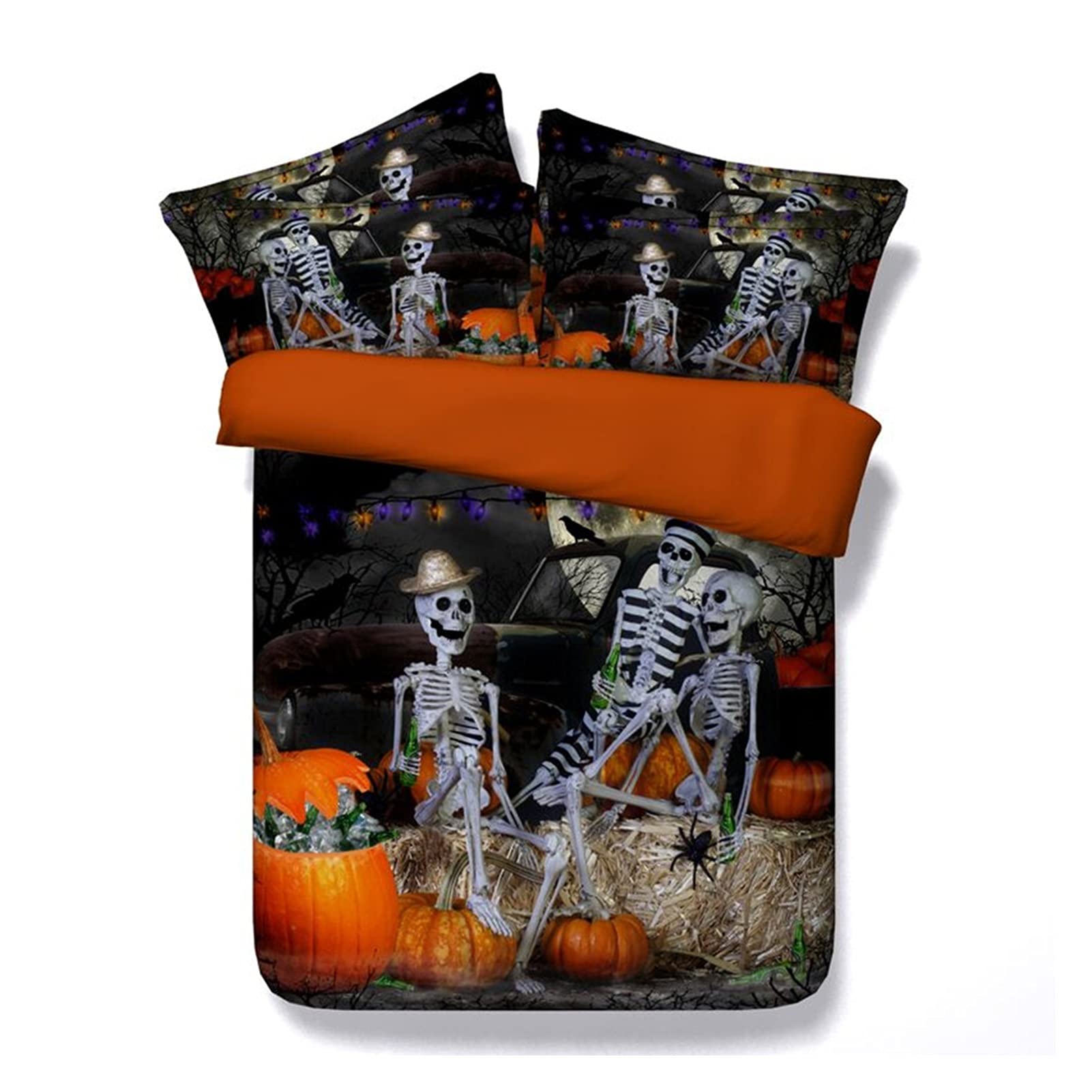 Parure de lit king size motif tête de mort en microfibre avec housse et taies
