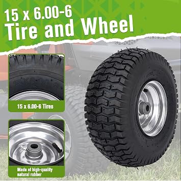 15x6.00-6 Lawn Mower Tire Riding Mower Tire and Wheel Front Tire Compatible with John Deere Craftsman Husqvarna Lawn Mower Tires Tractors Tire