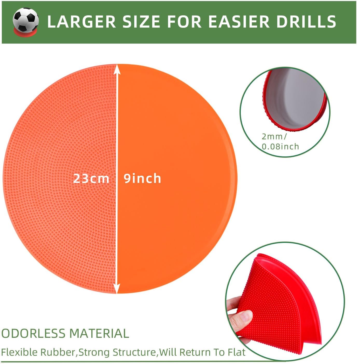 Spot Markers 4 Inch 9 Inch Non Slip Rubber Floor Markers Flat Field Cones Poly Dots for Classroom Dance Sports Soccer Basketball Speed Agility Training(6 Colors)