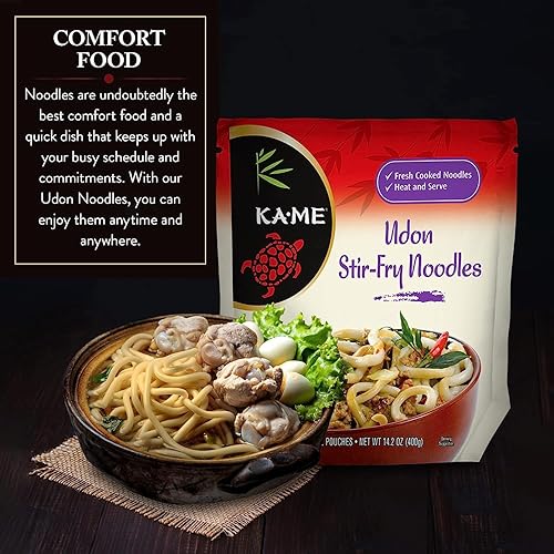 Miniatura 4 de KA-ME Udon (fideos gruesos japoneses) – Auténtica fibra japonesa – Fideos versátiles a base de trigo para salteados, ensaladas, sopas y más –