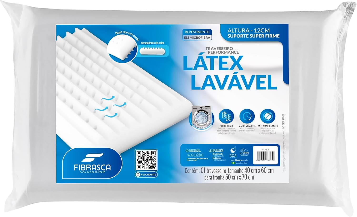 Travesseiro Latex Lavavel - para fronhas 50x70cm - Branco - Fibrasca