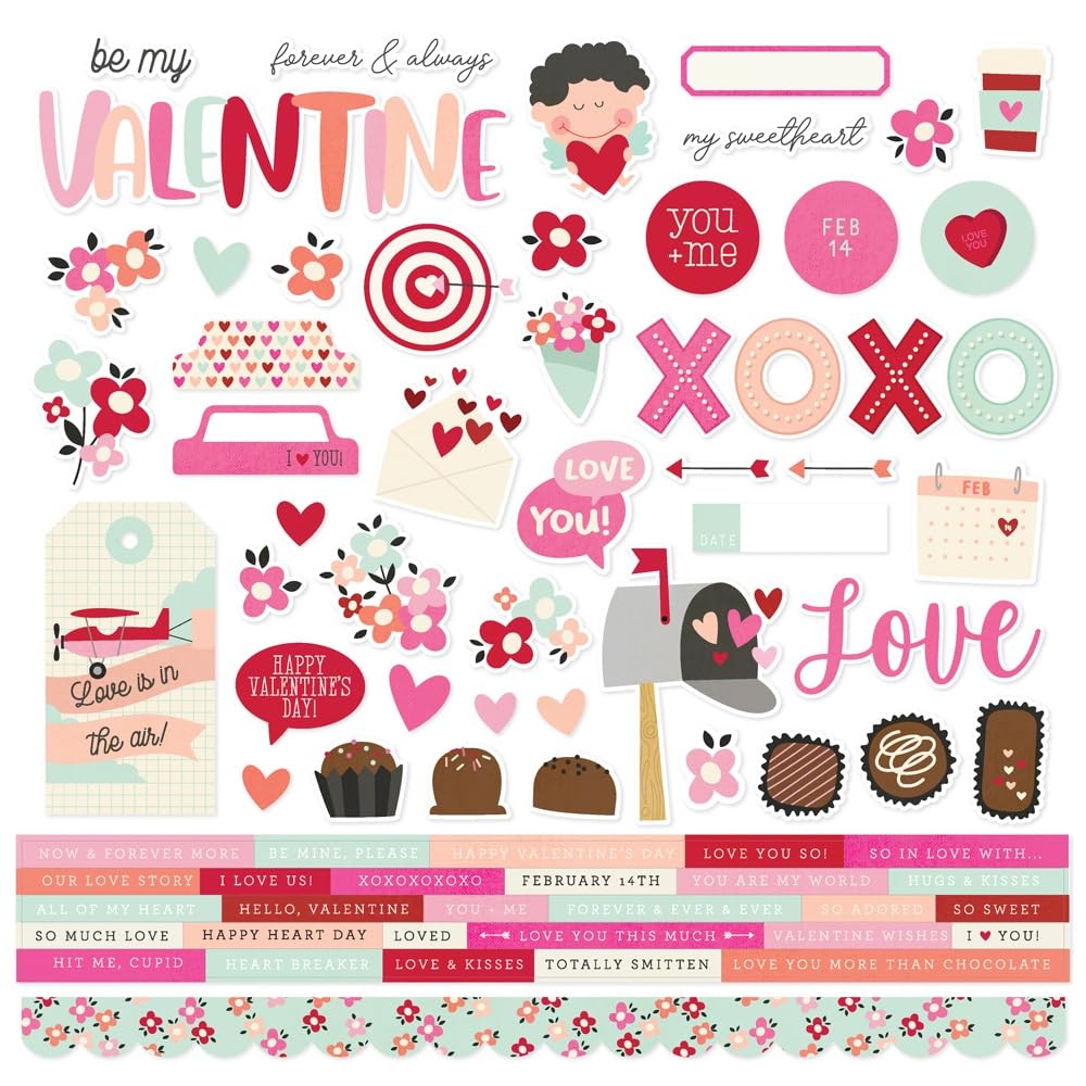 Stickers Cardstock Valentine's Day Simple Stories 12x12 pour scrapbooking