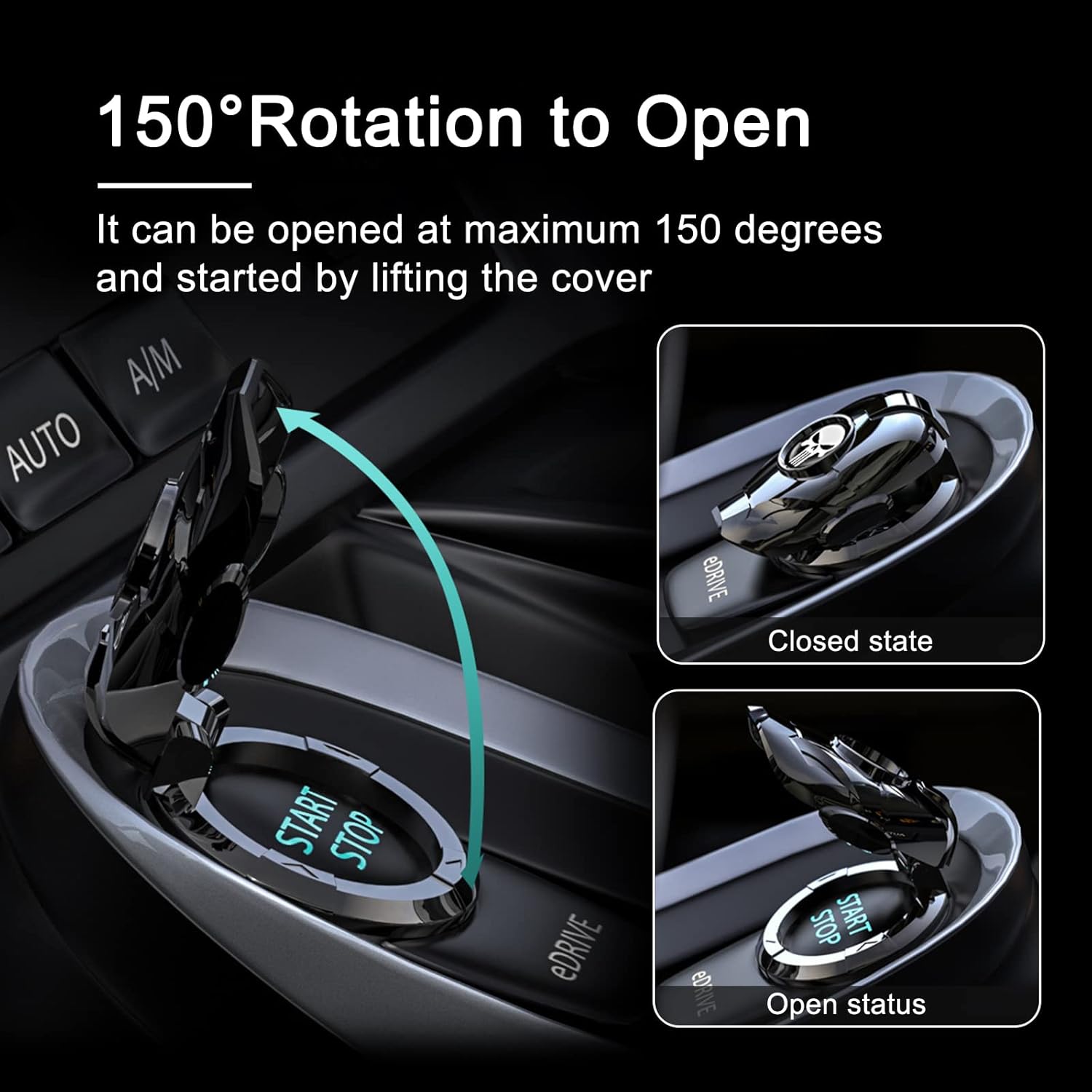 Miytsya 1 PC Car One Touch Start Stop Button Cover Sticker American Flag, 0.9In Lead Alloy Plating Interior Starter Ring, Lgnition Switch Protection Decoration Cover, Universal for Most Cars (Black) : Automotive