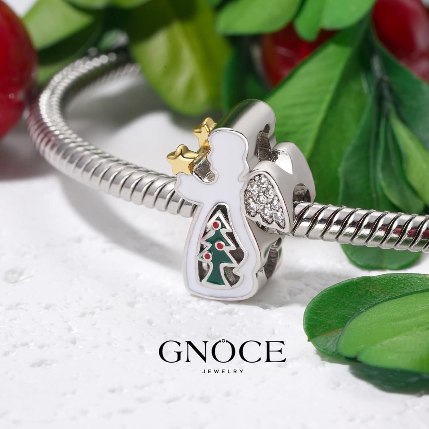 GNOCE Angel Christmas Tree Charm Sterling Silver Bead Christmas Charm Fit Bracelet/Necklace for Women Wife/Jewelry Gift - Image 4