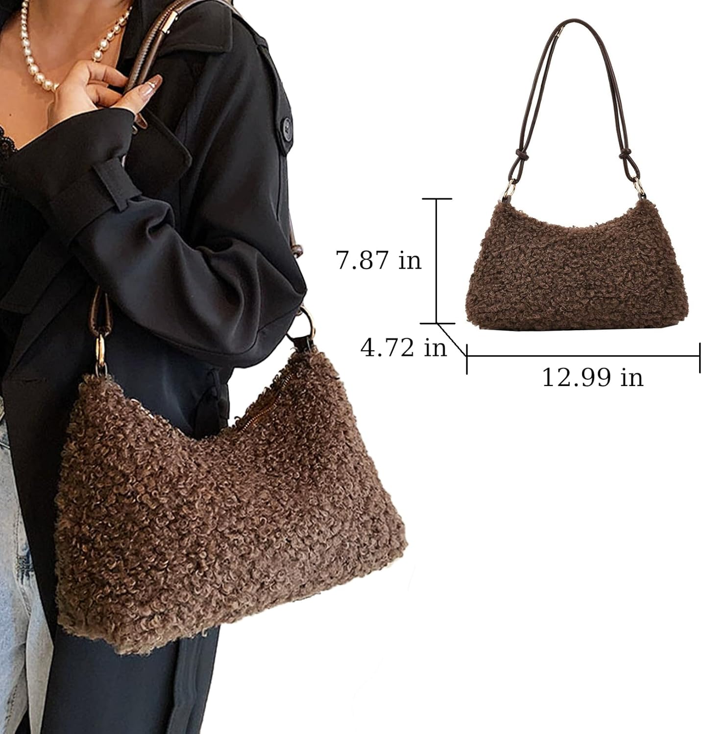 Fluffy Bag Faux Teddy Plush Fur Purses for Women Plush Tote Handbag Cute Furry Purse For Autumn And Winter Shoulder - Image 2