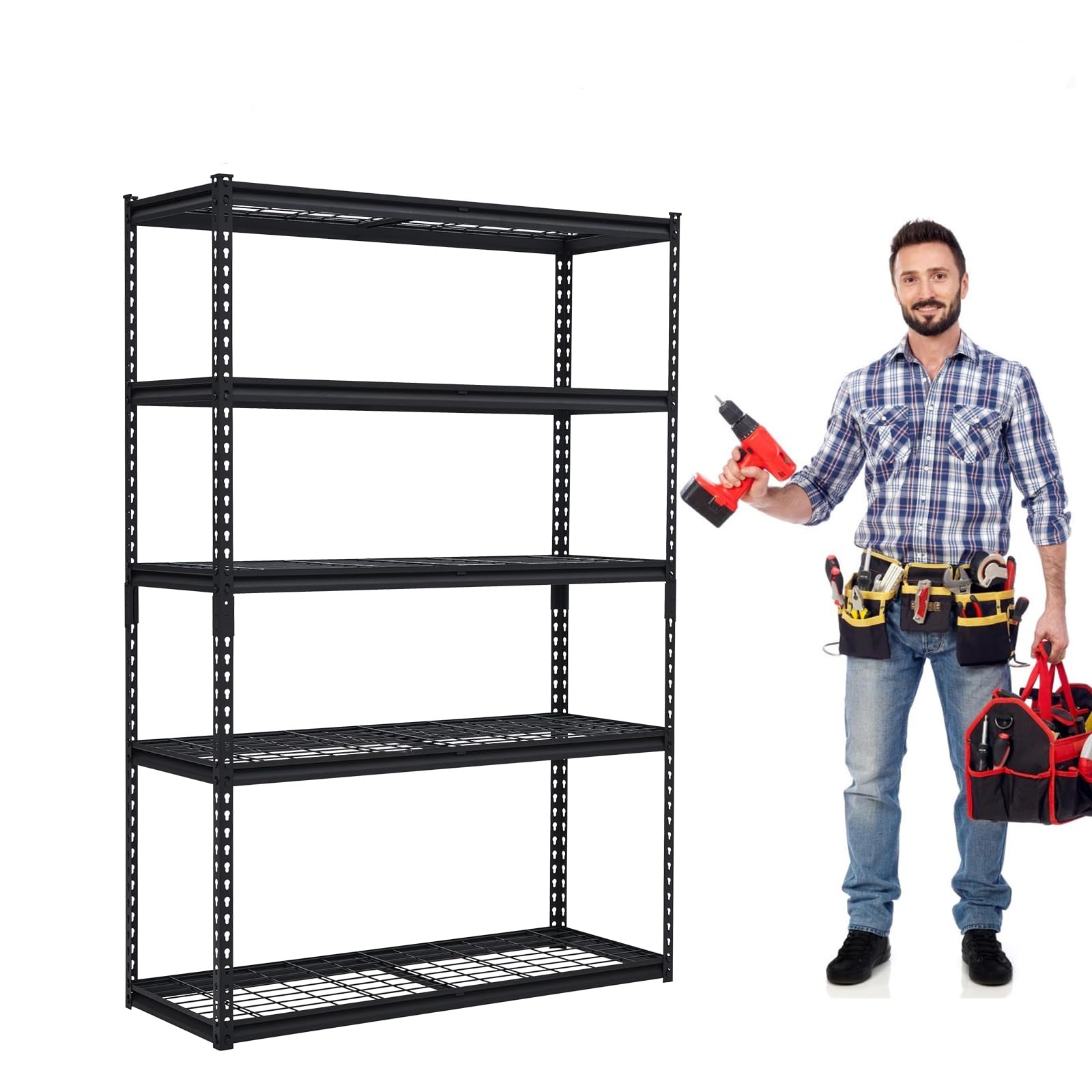 Garvee Scaffalatura Garage in Metallo 5 Ripiani Carichi Pesanti Ripiani Regolabili Capacità Di Carico 1360 kg Industriale Acciaio Officina, Cantina, Ripostiglio 122x61x183 cm