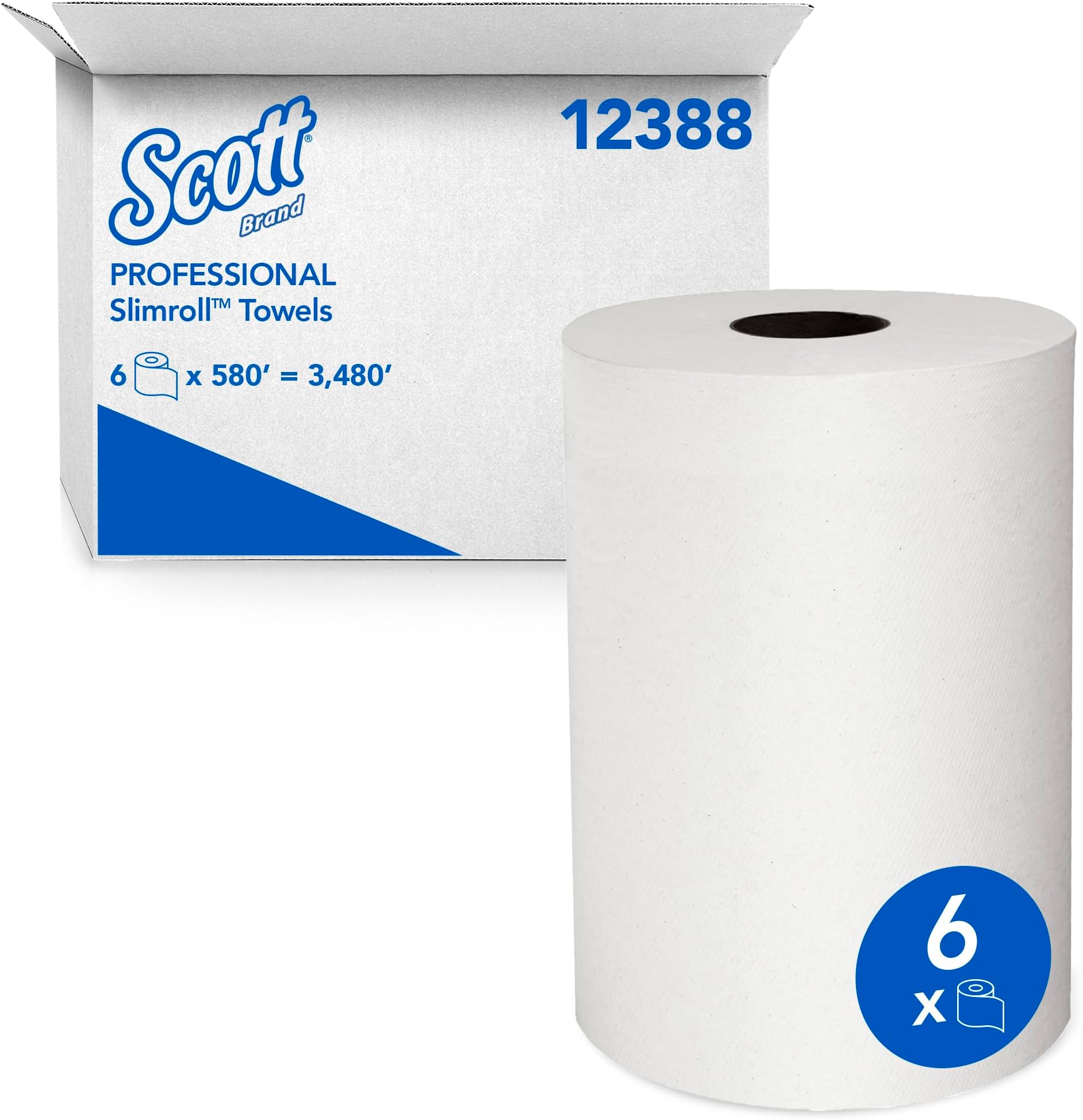 12388 Kimberly-Clark Scott Slimroll Hard Roll Paper Towels(Hrt),6 Rolls,176M/Roll(Total 1,056Meters)