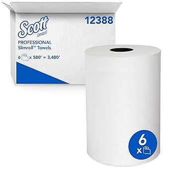 Kimberly-Clark Scott Slimroll Hard Roll Paper Towels (Hrt), 6 Rolls, 176M/Roll (Total 1,056Meters) (12388C)